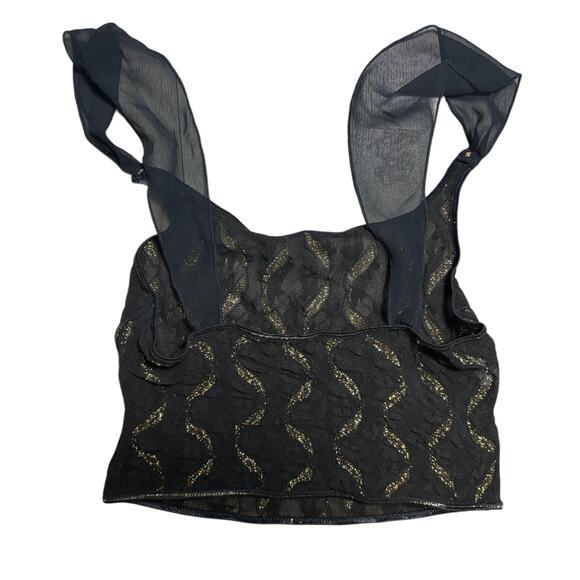 Mesh off the shoulder whimsygoth gold flower top - Picture 4 of 7